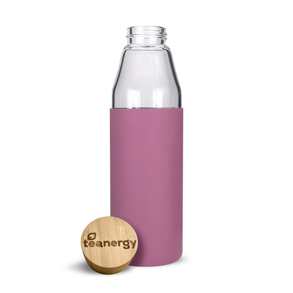 Teanergy láhev z borosilikátového skla s bambusovým víčkem, silikonový obal magic, 500ml