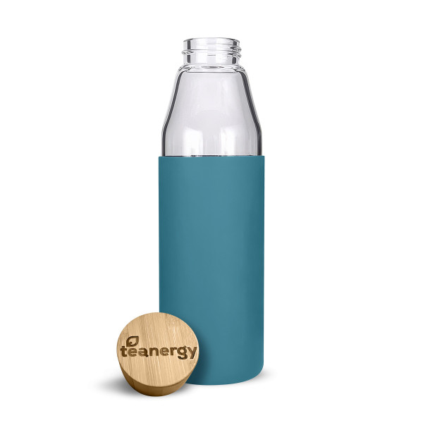 Teanergy láhev z borosilikátového skla s bambusovým víčkem, silikonový obal mystic, 500ml